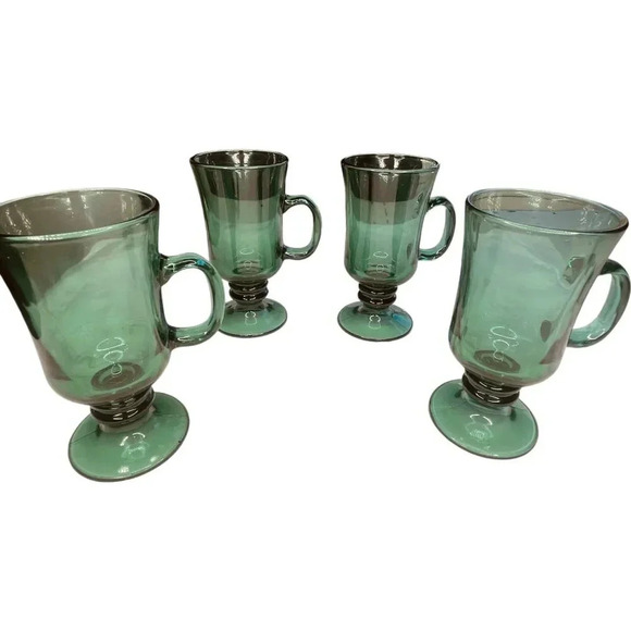 Libby Emerald Green Footed Irish Coffee Mugs - Picture 1 of 6